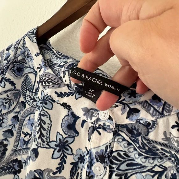 Zac & Rachel Boho Blue Floral Paisley Top Relaxed Fit Plus 3X #1835048A NEW - Picture 5 of 12